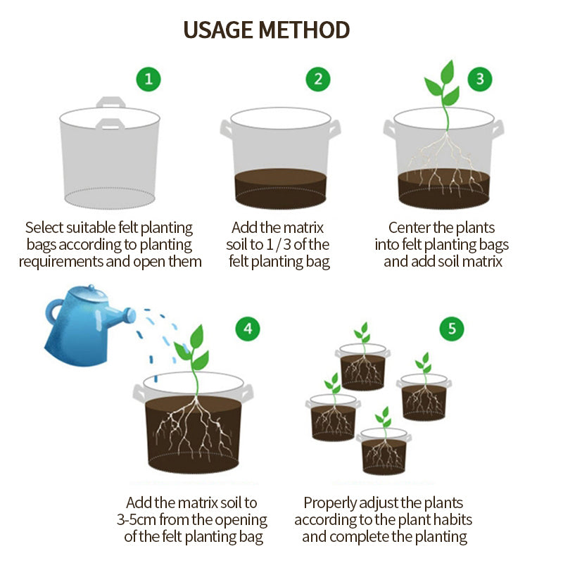 5 Gallon Plant Grow Bags Fabric Pot Nursery Soil Nonwoven W/ Handle 10 Pack