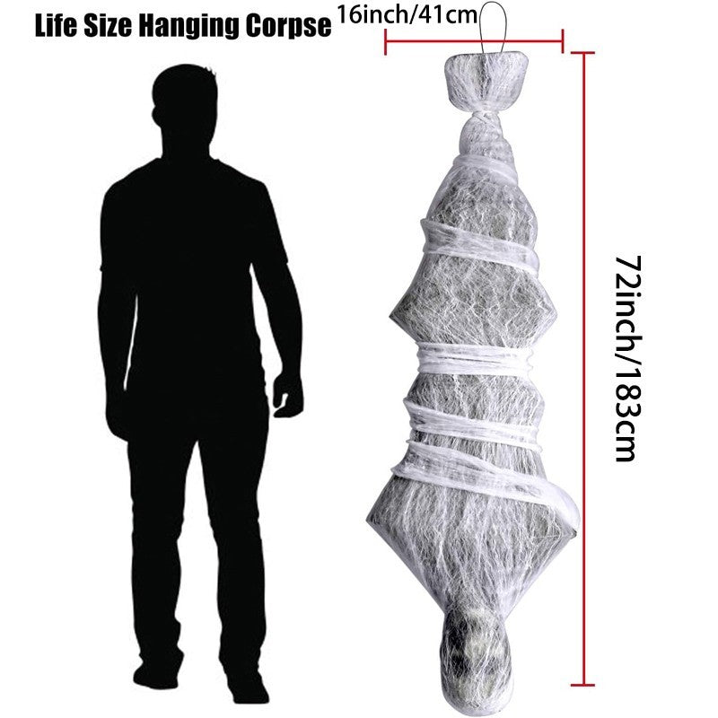 72 Inch Halloween Cocoon Outdoor Decorations, Scary Hanging Cocoon Corpse Props
