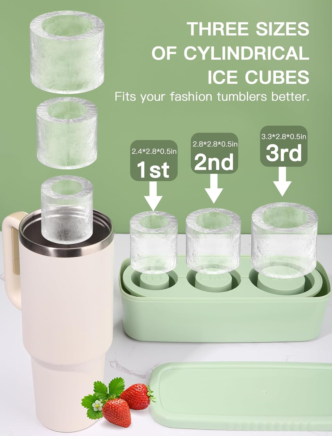 Silicone Ice Cube Tray, 3-compartment Cylinder Ice Cube Mold, Cylinder Ice Mold for Tumbler Cup, Water Bottle, Ice Cube Maker for Home Kitchen, Summer Kitchen Accessories, Kitchen Gadgets