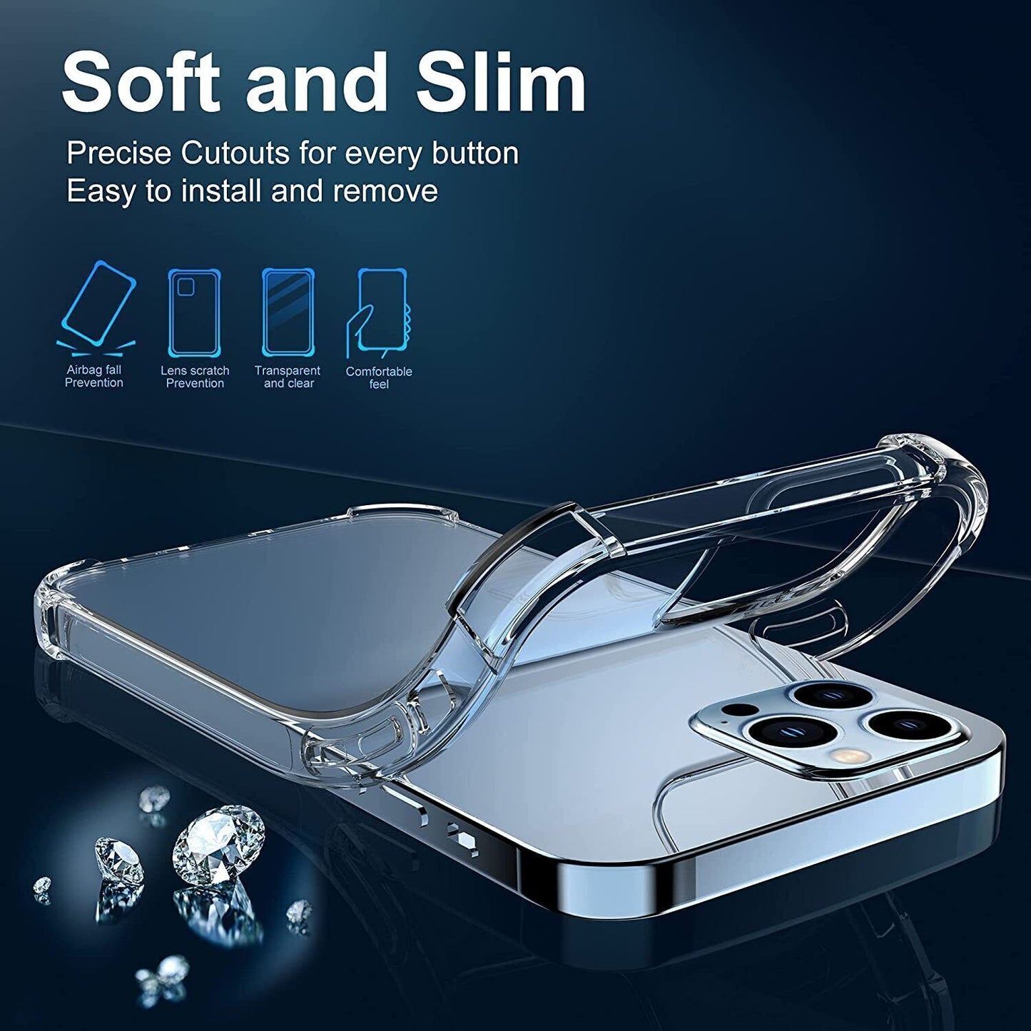 For Iphone 16 15  Pro Max Clear Shockproof Case +2*Screen +2*Lens Protector