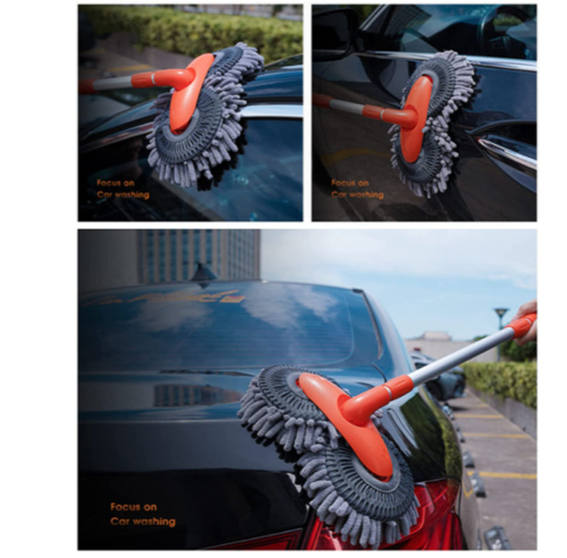 360° Rotation Head Microfiber Car Wash Brush Cleaning Mop Auto Truck Long Handle