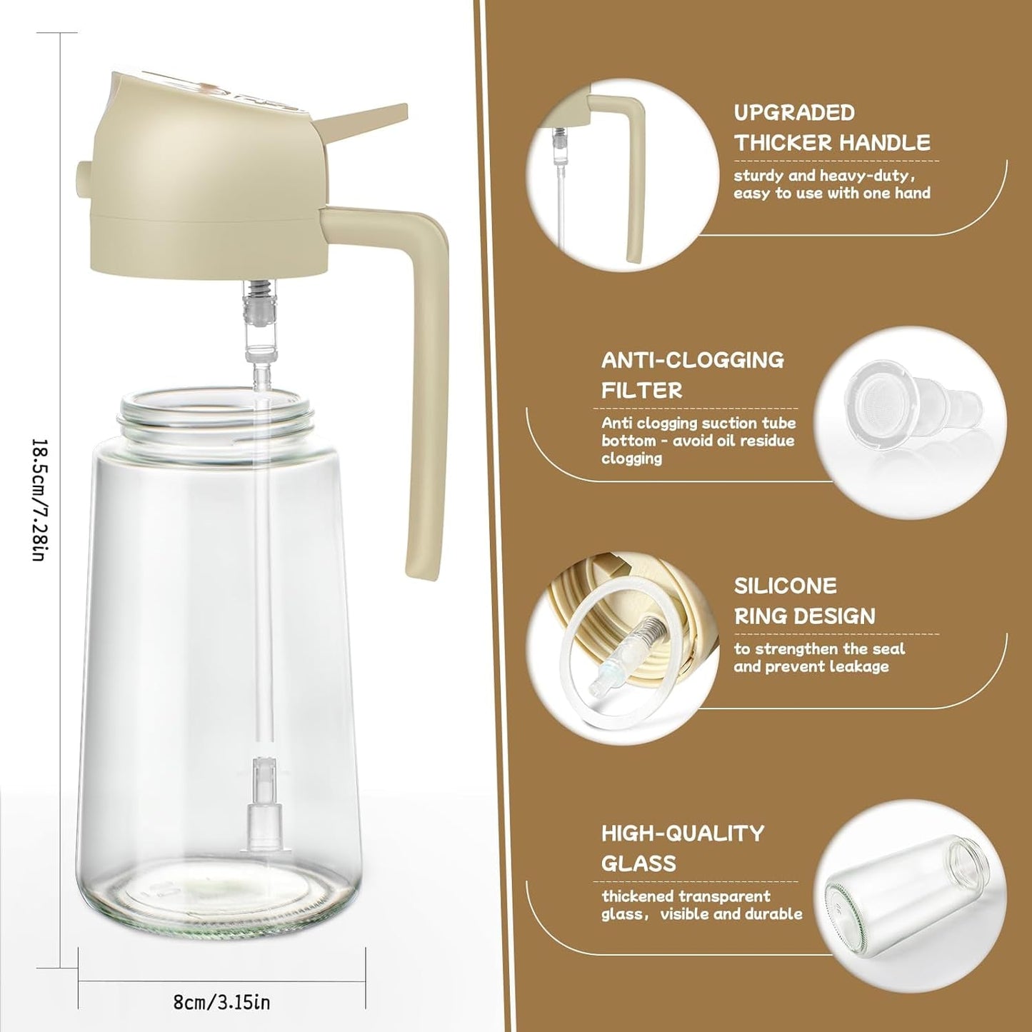 Oil Sprayer for Cooking 2Pcs,2 in 1 Oil Dispenser and Oil Sprayer Kitchen Gadgets-16Oz Glass Oil Spray Bottle,Mist Olive Oil Dispenser for Kitchen,Air Fryer,Salad, Grill (White Kitchen Accessories)