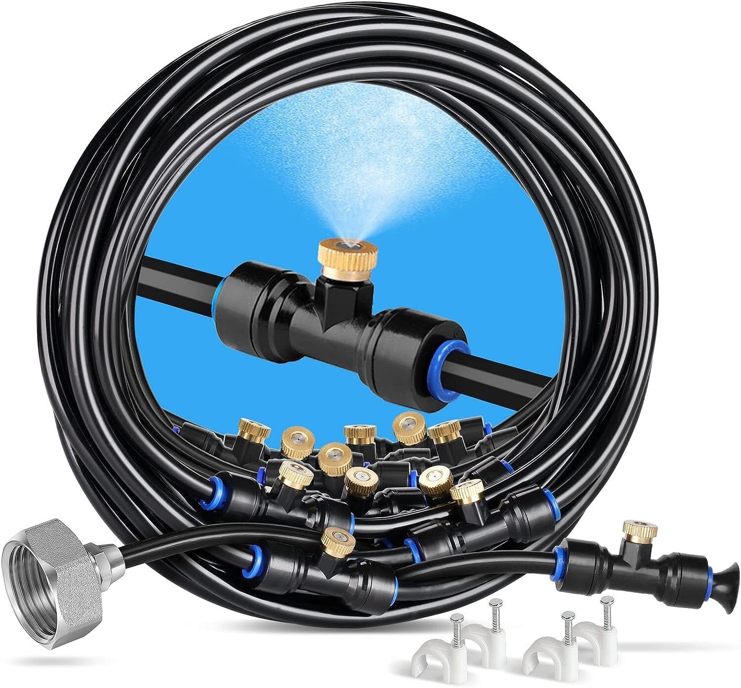 Misting Cooling System 59FT (18M) Misting Line + 20 Brass Mist Nozzles Garden