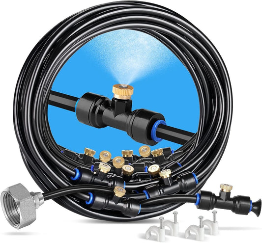 Misting Cooling System 59FT (18M) Misting Line + 20 Brass Mist Nozzles Garden