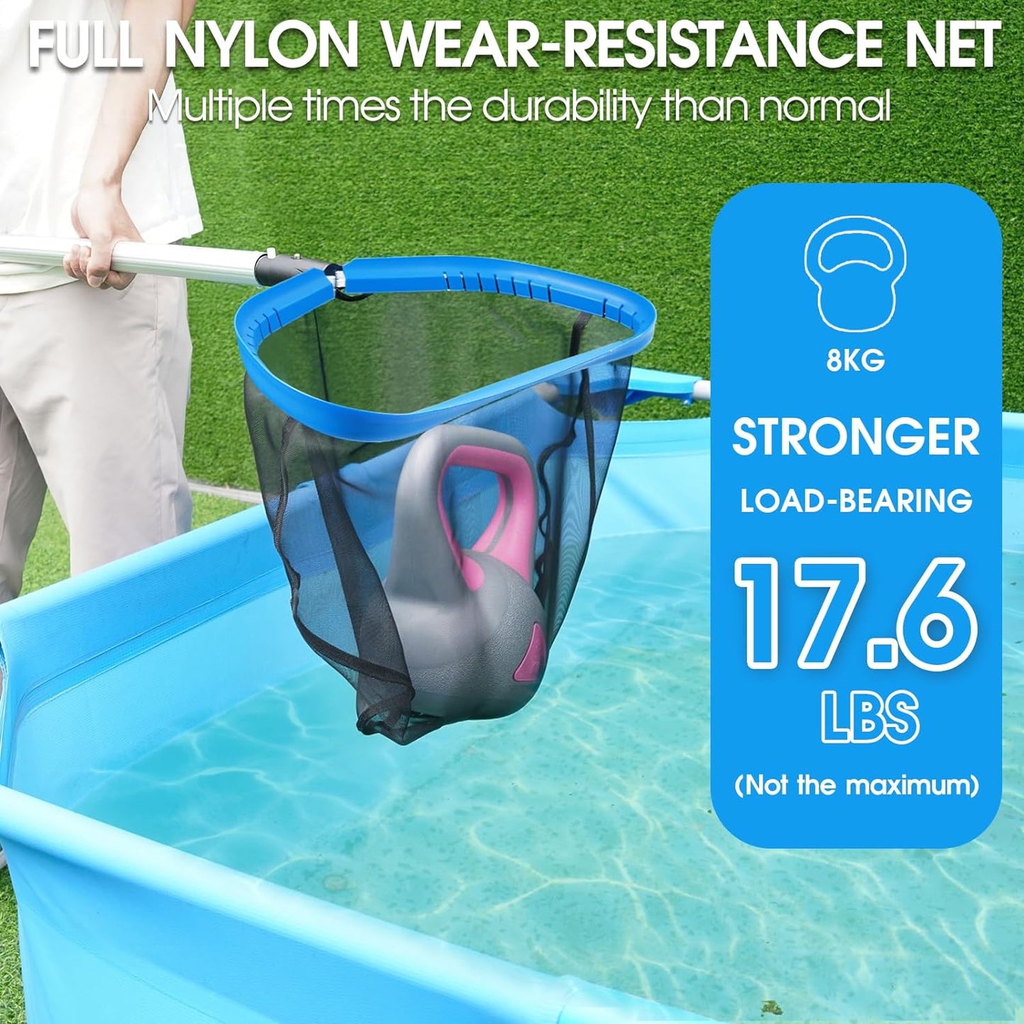 Pool & Pond Cleaning Skimmer with Heavy Duty Nylon Net Aluminum Frame with Self Repair Pool net (No Pole)