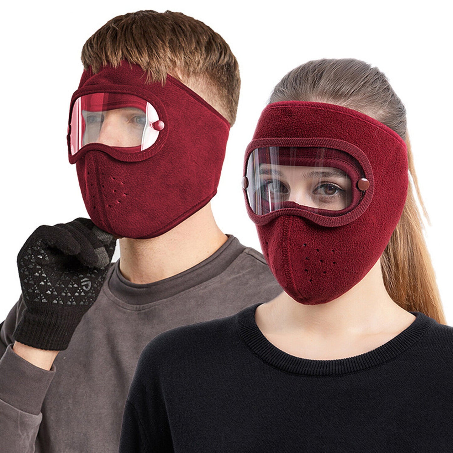 Fleece Warm Winter Balaclava Face Mask with Anti-Fog Goggles Windproof Skull Cap