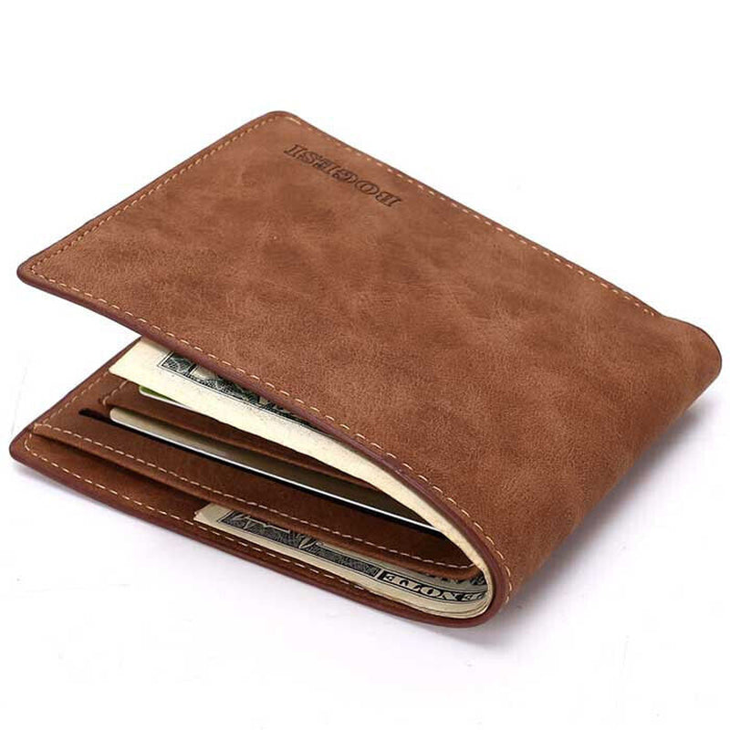 Men'S Soft Leather Bifold Credit ID Card Holder Slim Thin Wallet Brown