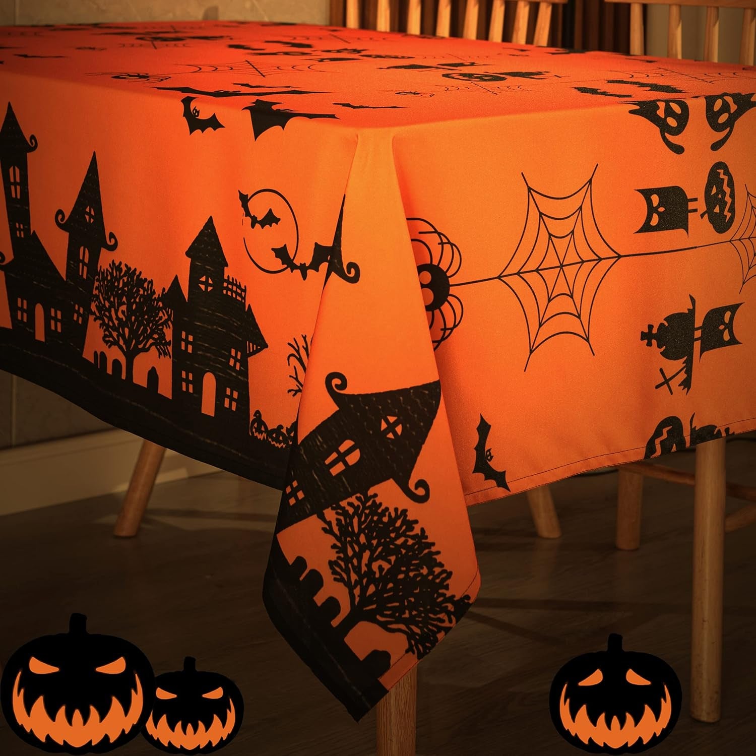 Rectangle Halloween Tablecloth Waterproof and Washable Fabric Decorative Holiday Table ClothTable Cover for Party Kitchen Dining Room Indoor, 60 x 84 Inch