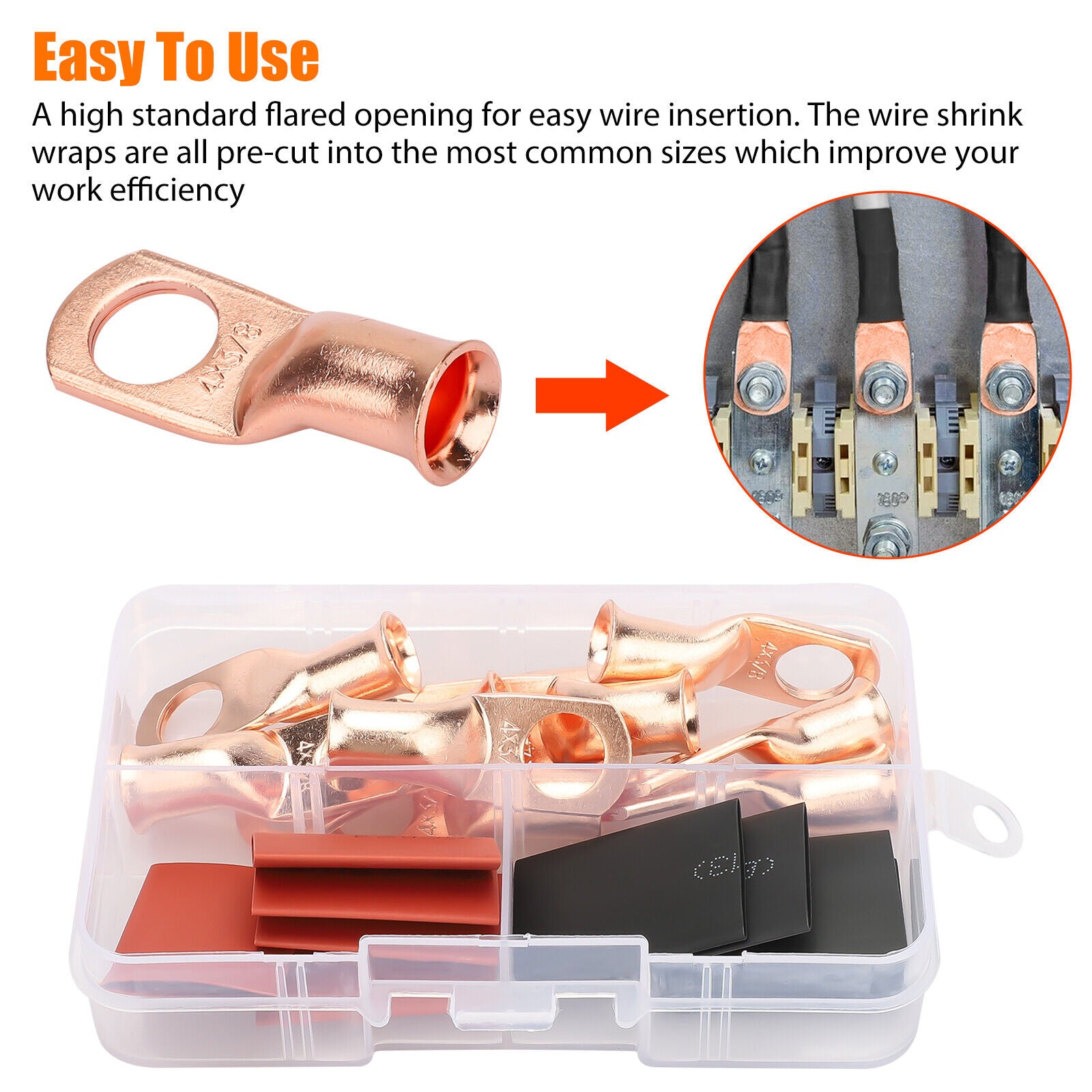 20Pcs 4 AWG Gauge Copper Lugs W/ BLACK & RED Heat Shrink End Ring Terminals Wire