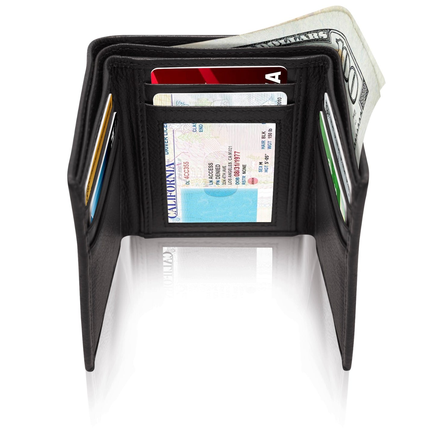 Genuine Leather Mens Wallet Slim Trifold Wallets for Men with ID Window RFID