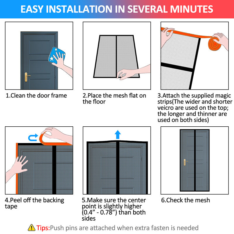 Magnetic Screen Door Mesh Curtain Heavy Duty Mosquito Net Bug Hands Free Closer