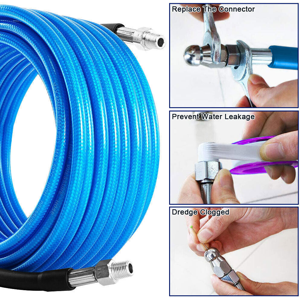 Sewer Jetter Kit for Pressure Washer Drain Cleaner Hose 50FT 1/4" M-NPT 5800PSI