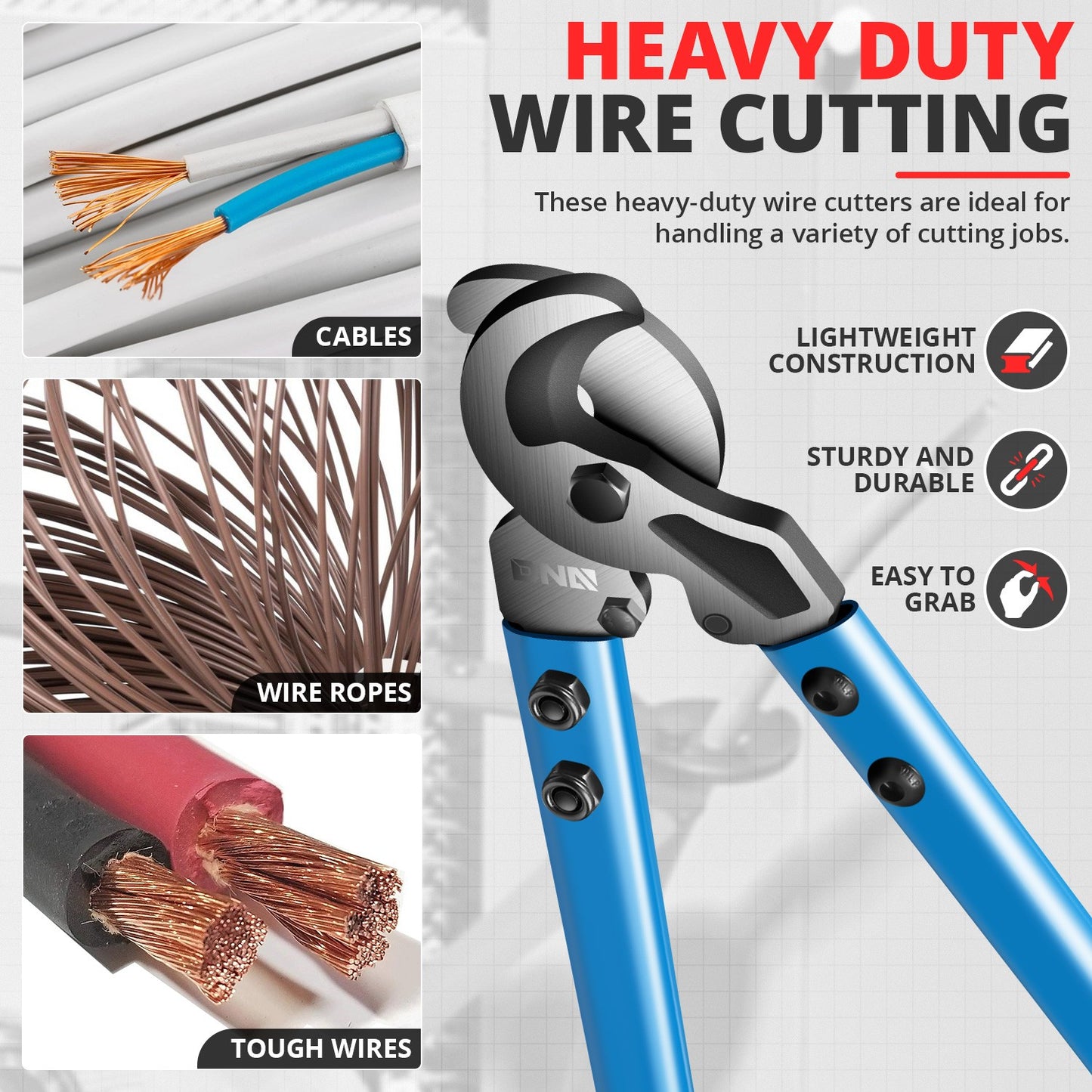 Heavy Duty 23" Wire Cutting Tool W/ Smooth Mating Jaws & Rubber Handles Blue