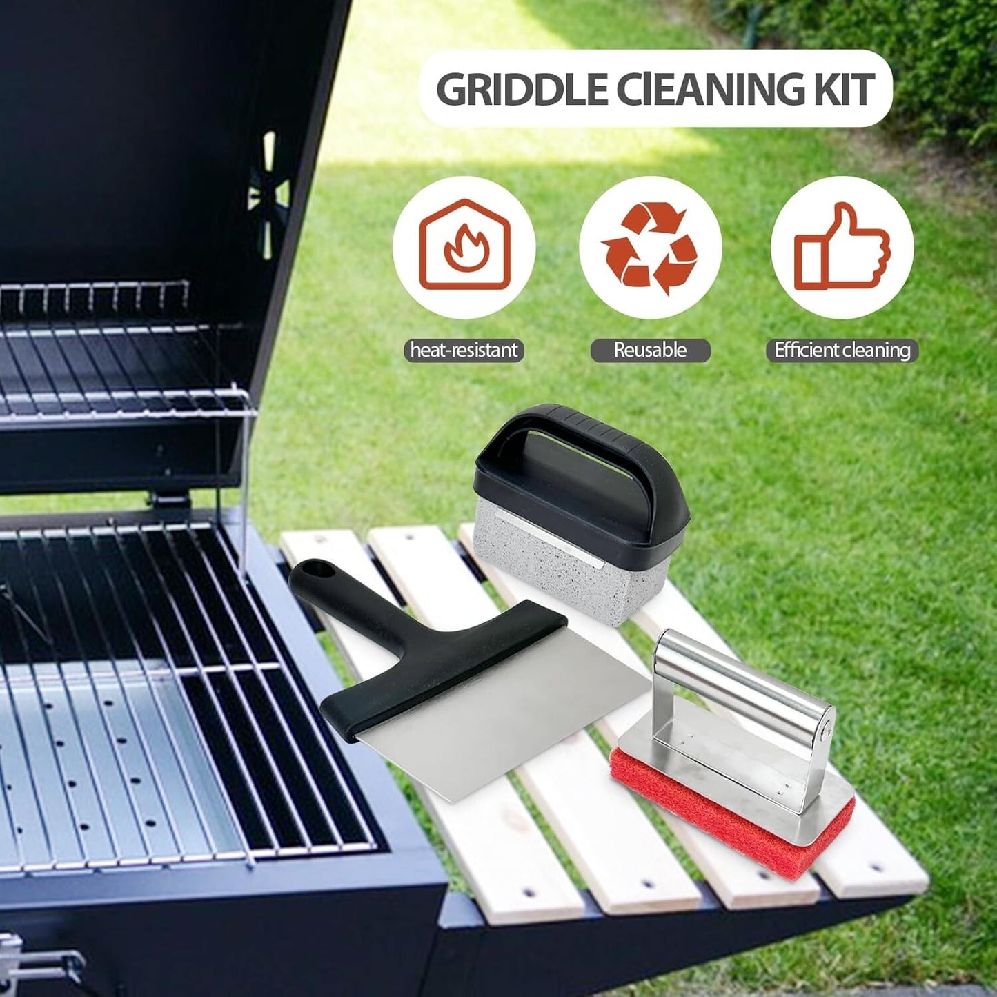  11 PCS  Griddle Cleaning Kit Heavy Flat Top Grill Cleaner Tool Set 3 Stones