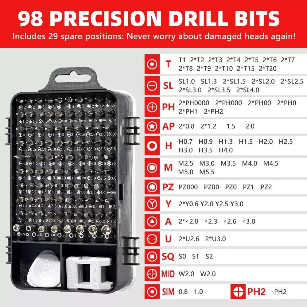 115 in 1 Magnetic Precision Screwdriver Set PC Phone Electronics Repair Tool Kit