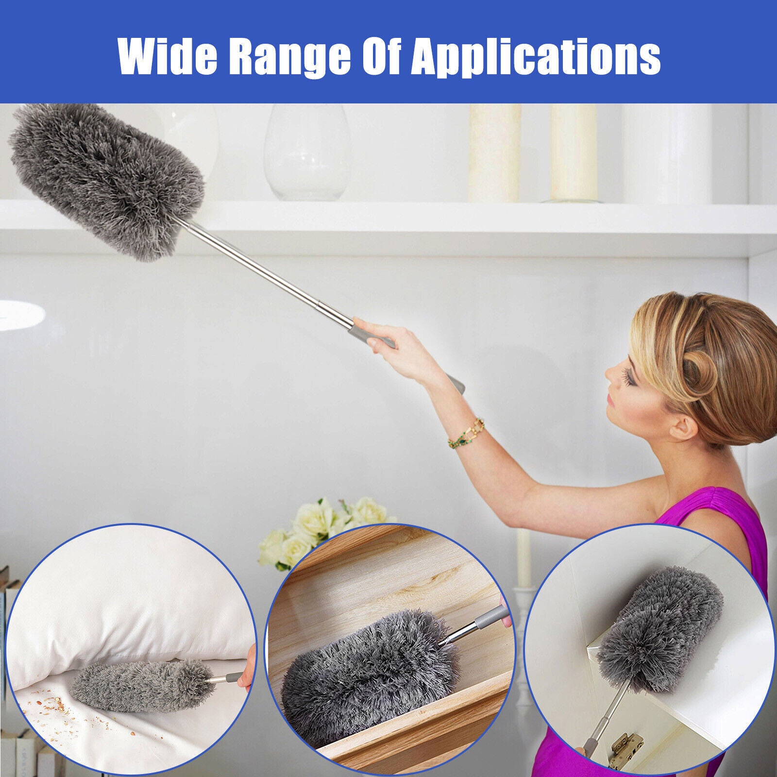Microfiber Dusting Duster Soft Feather Brush Household Extendable Cleaning Tool
