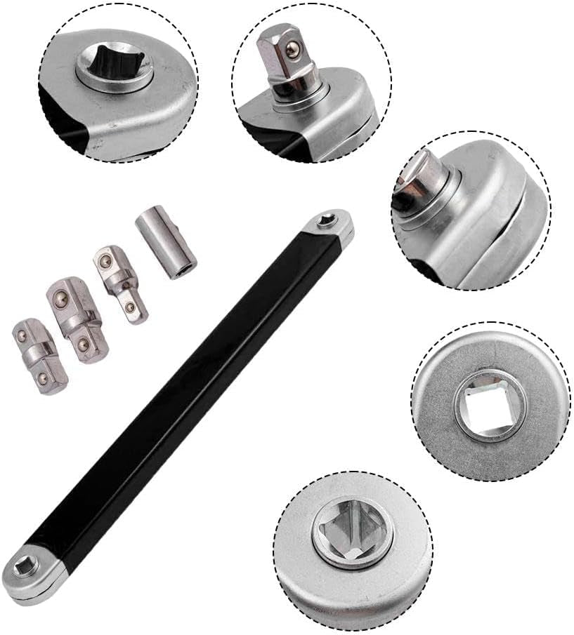 Professional Impact Offset Extension Wrench Set, Ratchet Torque Extender with Universal Adapters for Tight Spaces