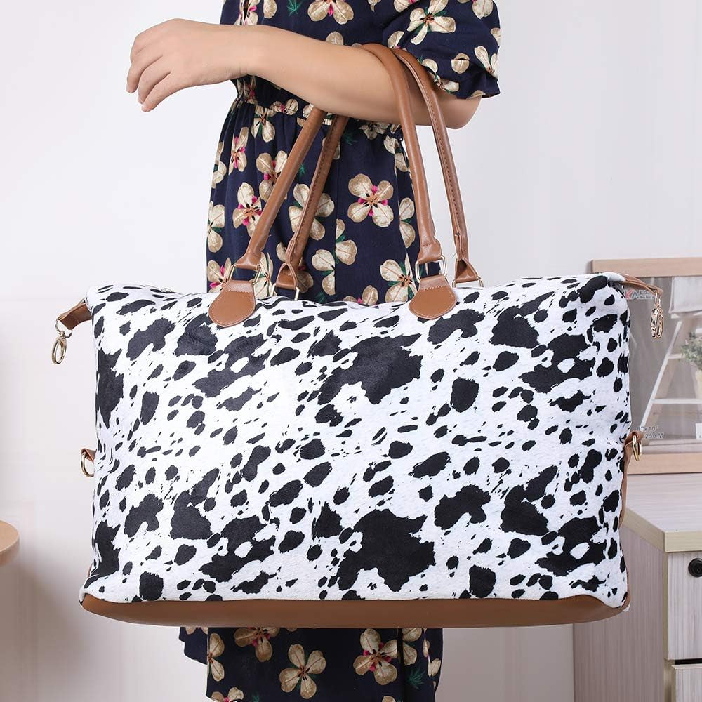 Cow Print Duffle Bag Large Capacity Travel Weekend Bag Overnight Duffel Bag for Women 