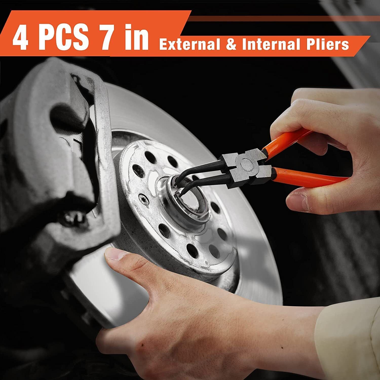 4 Pc Heavy Duty 7" Circlip Plier Snap Ring Pliers External Internal Kit W/ Pouch