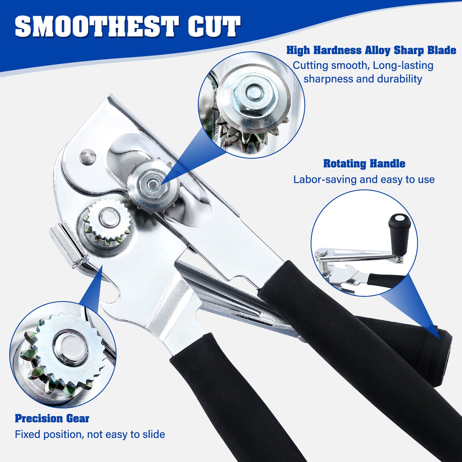 Commercial Can Opener Stainless Easy Crank W/ Magnet Heavy Duty Ergonomic Design