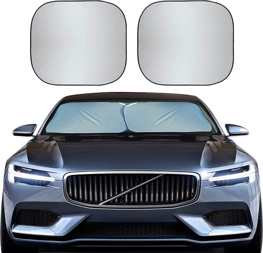 2 Piece Car Windshield Sun Shade Foldable Sunshade for Car Front Window and Interior Sun Protection (28 x 31 inches)