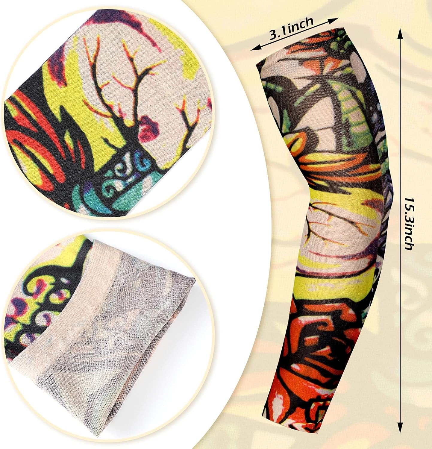 12 Pcs Fake Arm Sleeves Tattoo Sleeves Set Cover Realistic Soft Elasticity Arm Protection for Men Women 