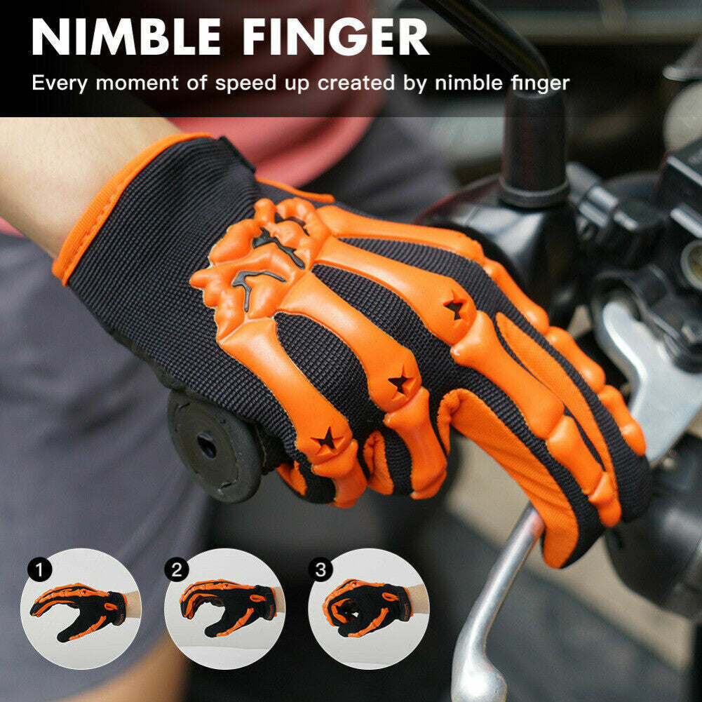 Motorcycle Racing Gloves Sport Cycling Skull Bone Skeleton Full Finger Gloves US