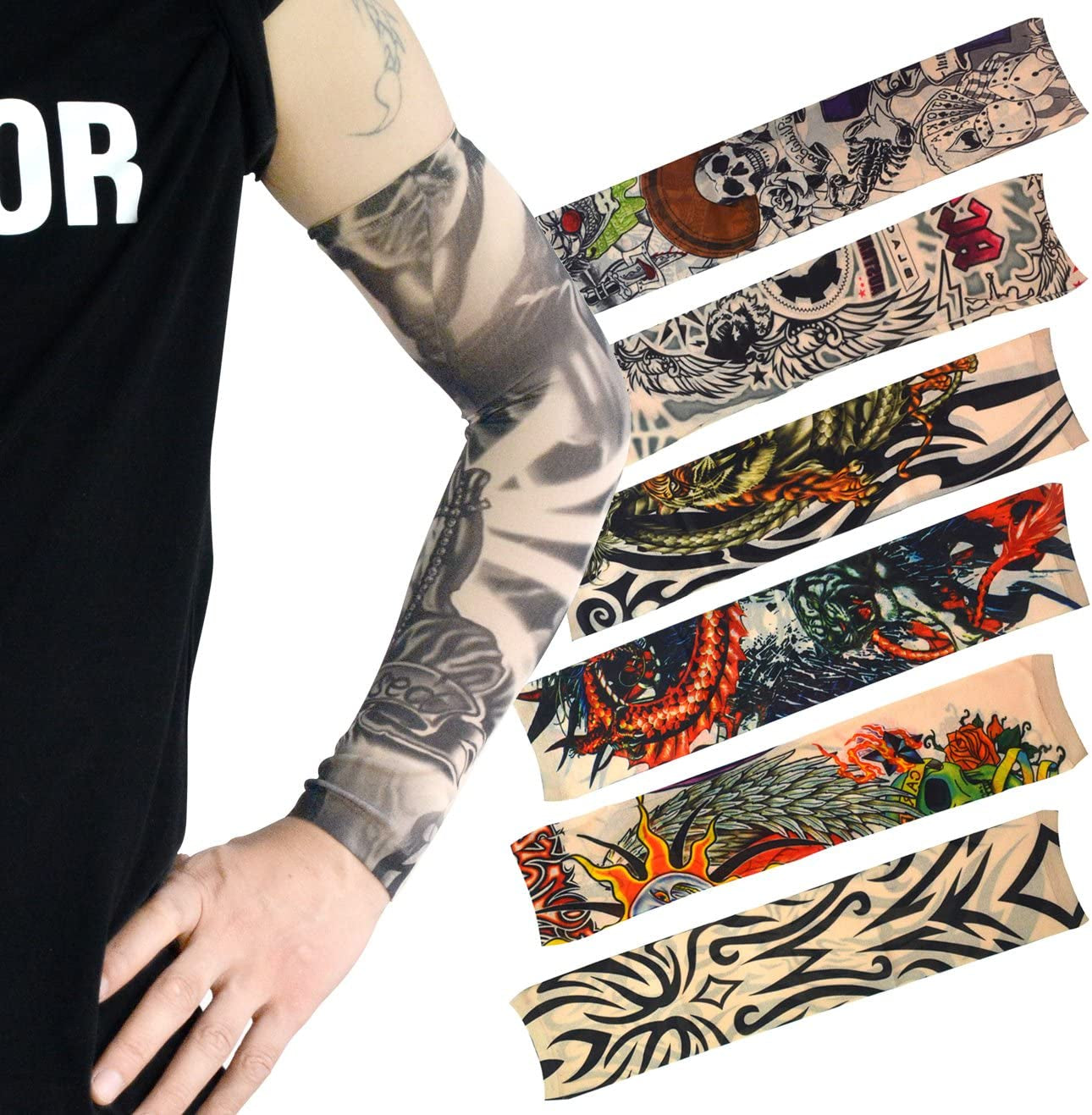 20pcs Temporary Tattoo Arm Sleeves Arts Fake Slip on Arm Sunscreen Sleeves Unisex Stretchable A