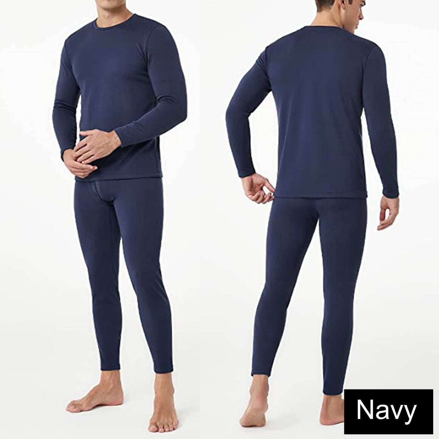 Men Winter Fleece Lined 100% Cotton Thermal Long Johns Top Bottom Underwear Set