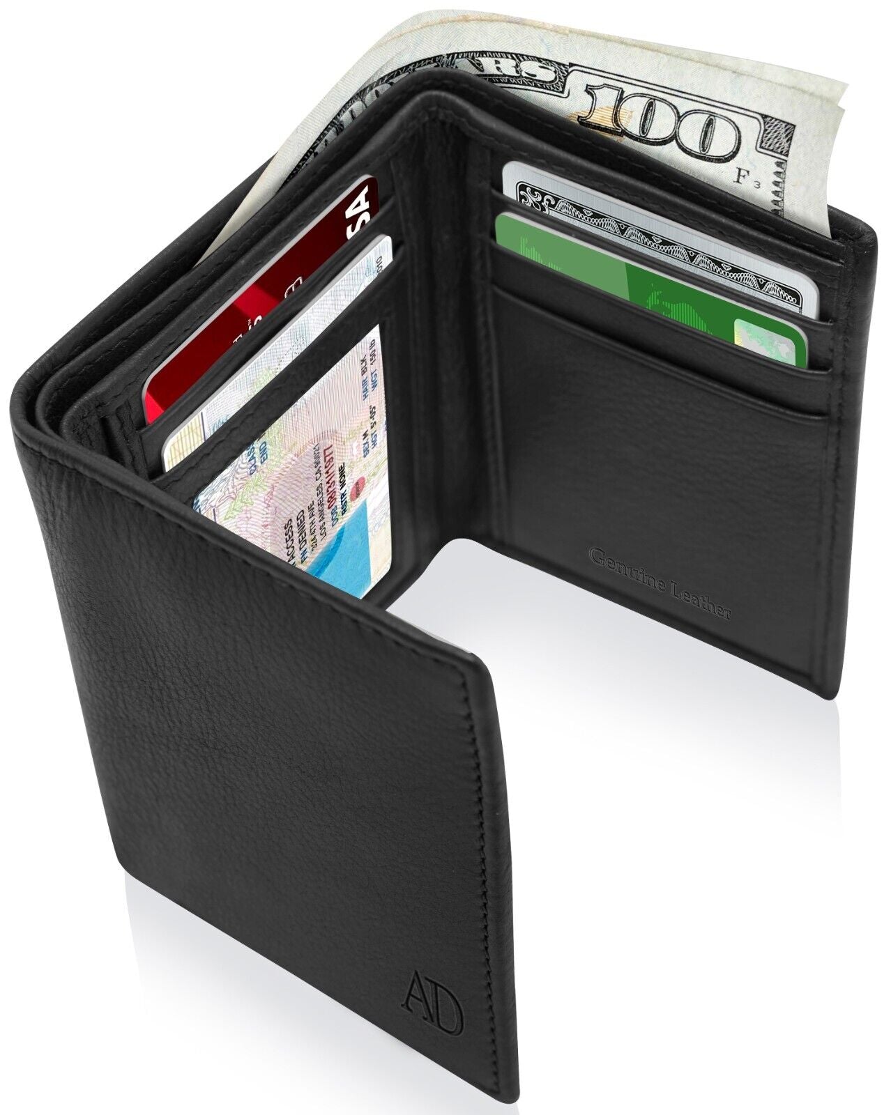 Genuine Leather Mens Wallet Slim Trifold Wallets for Men with ID Window RFID