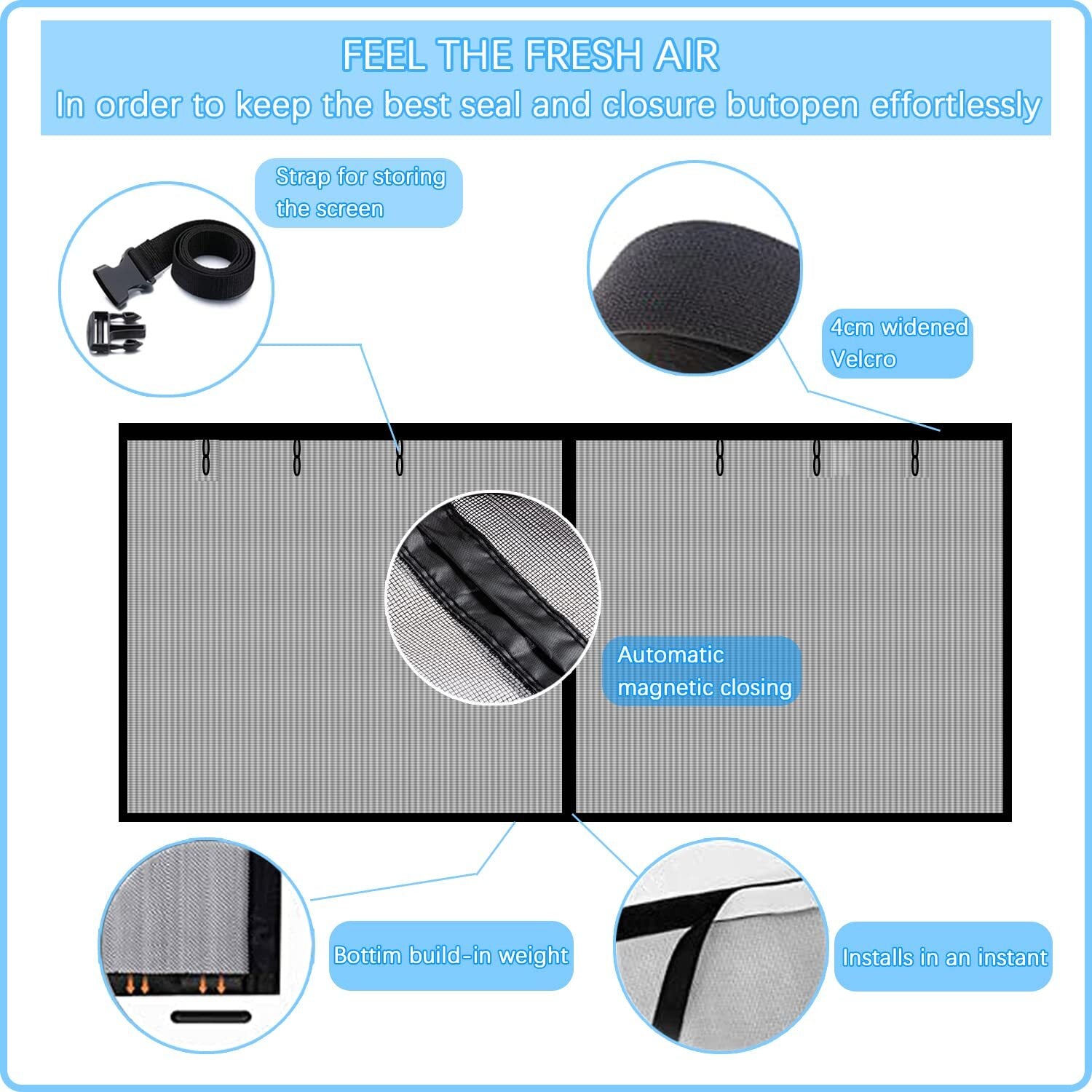 Magnetic Garage Door Screen for Car Fiberglass Mosquito Insects Mesh Net 16X7Ft 