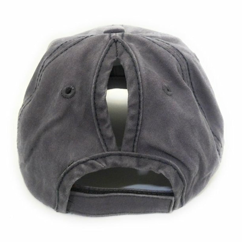 PONYTAIL HAT MESSY HIGH BUN DAD HAT PONYCAP ADJUSTABLE SOLID COTTON DISTRESSED W