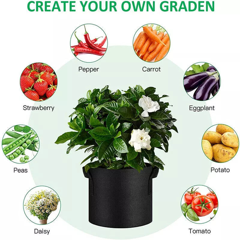 5 Gallon Plant Grow Bags Fabric Pot Nursery Soil Nonwoven W/ Handle 10 Pack