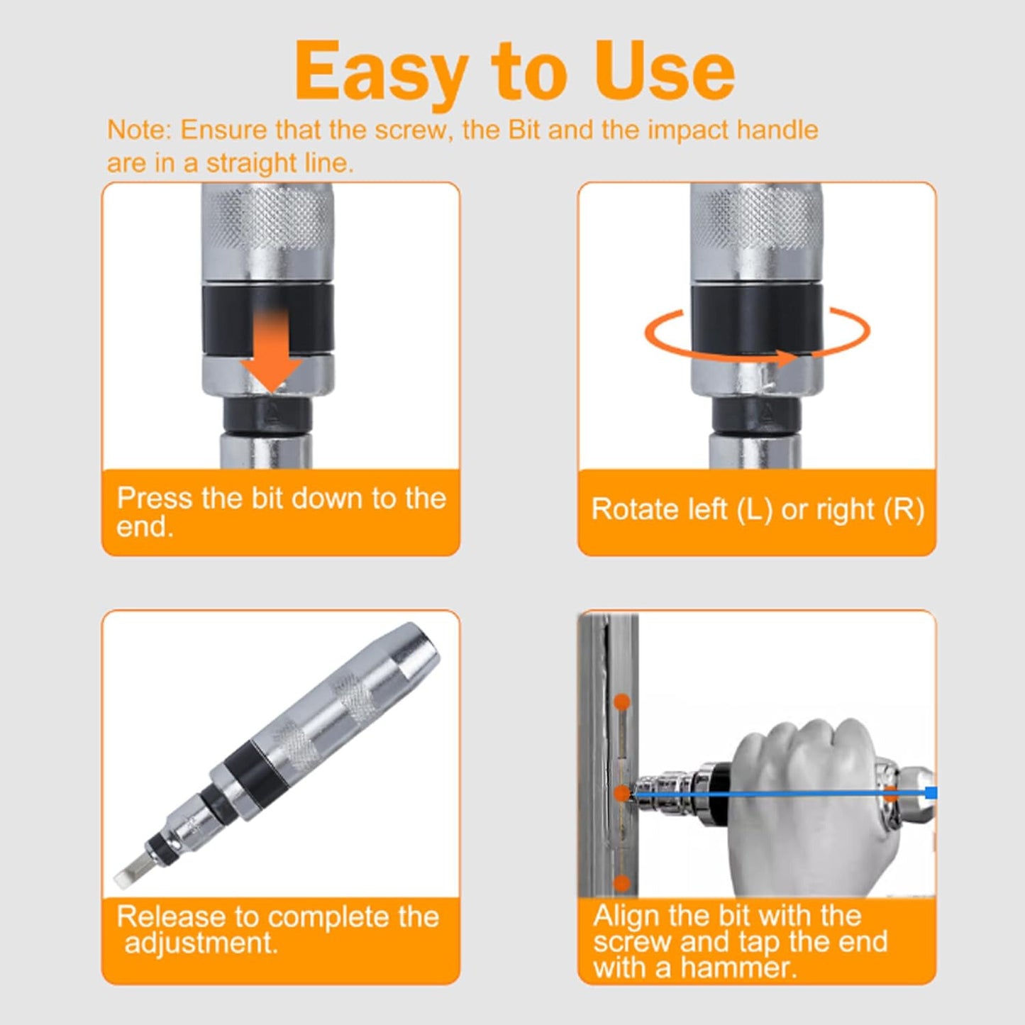 1/2" Impact Screwdriver, Manual Reversible Impact Driver Set with 13 Piece Hand