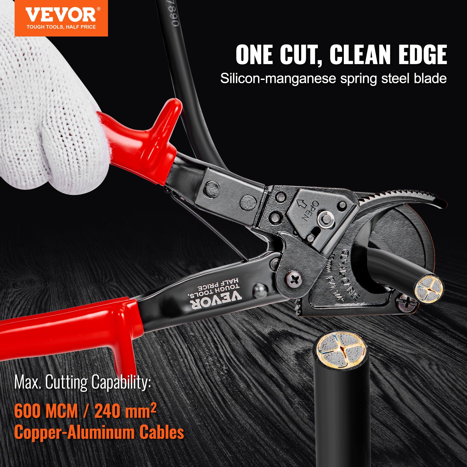 Ratcheting Cable Cutter 10" Ratchet Wire and Cable Cutter Cut to 240Mm²