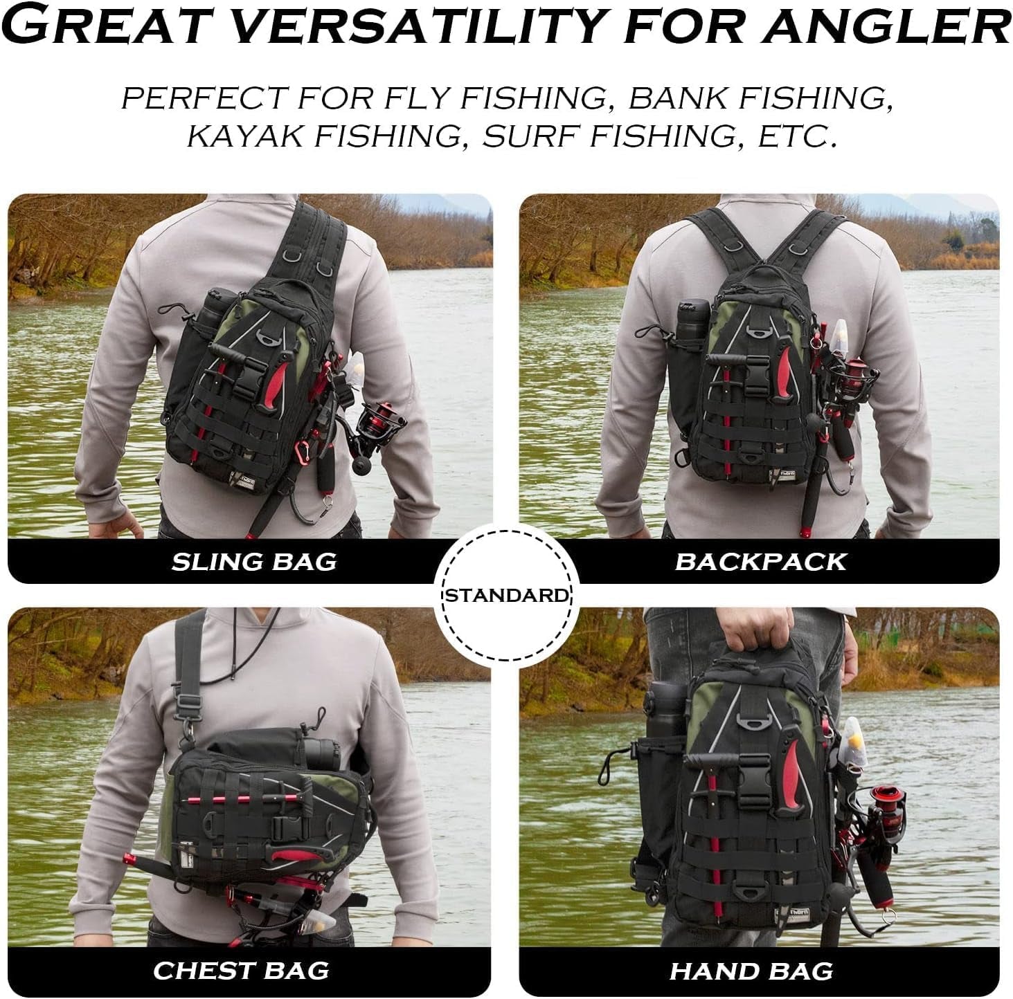 Fishing Backpack Tackle Sling Bag  with Rod Holder Tackle Box Fly Fishing Gifts for Men Women