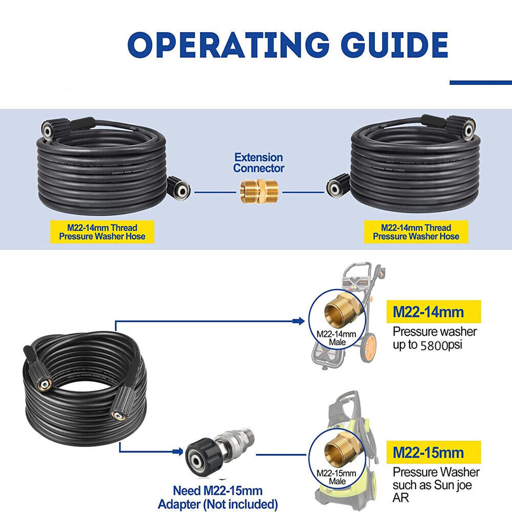 50FT High-Pressure Power Washer Hose – 5800 PSI M22 14mm Extension Replacement Hose for Pressure Washers