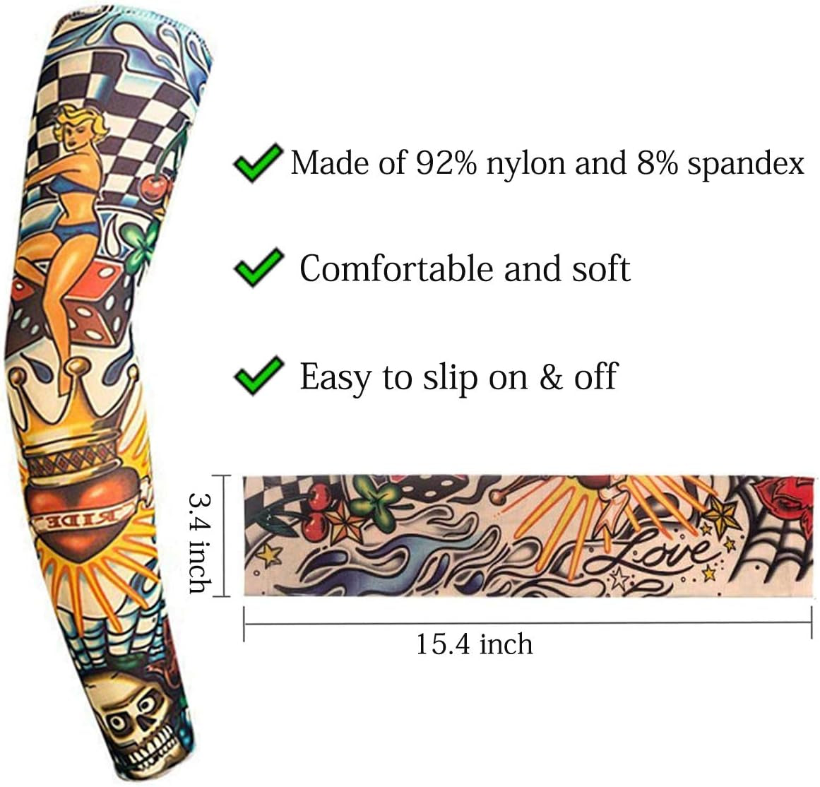 12 PCS Temporary Tattoo Sleeves Seamless Tattoos Cover Up Sleeves Unisex Stretchable for Men Women