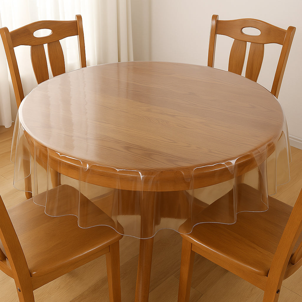 70" round Clear Tablecloth Protector – Heavy Duty Vinyl Cover with Hemmed Edge