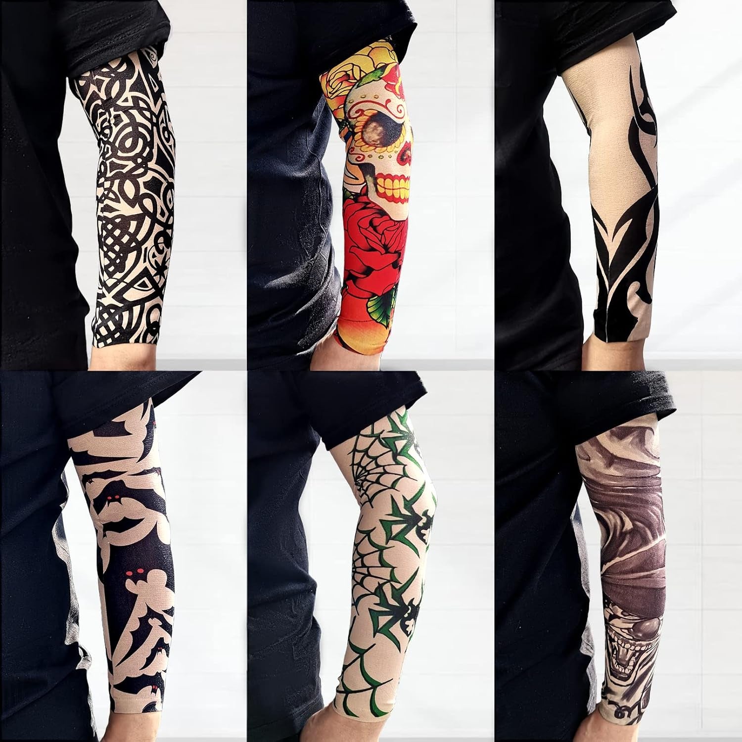 20pcs Temporary Tattoo Arm Sleeves Arts Fake Slip on Arm Sunscreen Sleeves Unisex Stretchable B