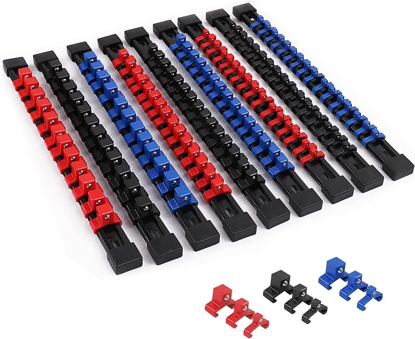 9PC Socket Organizer 1/2 3/8 1/4 Inch Drive Socket Rail Holders Wall Mount