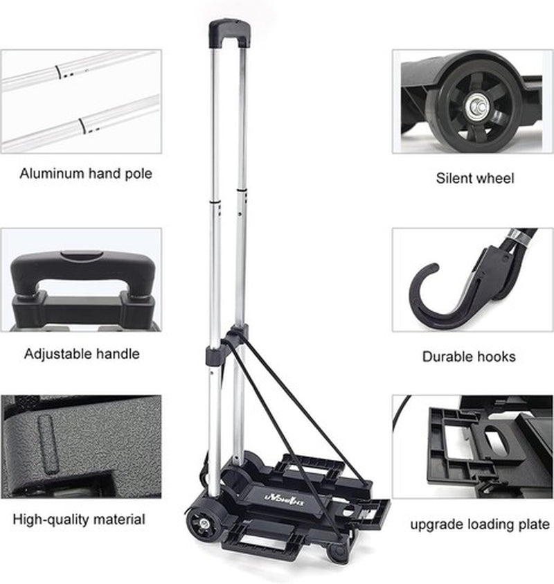 Portable Aluminum Folding Hand Truck Dolly Two-Wheel Luggage Cart Max 70Lbs