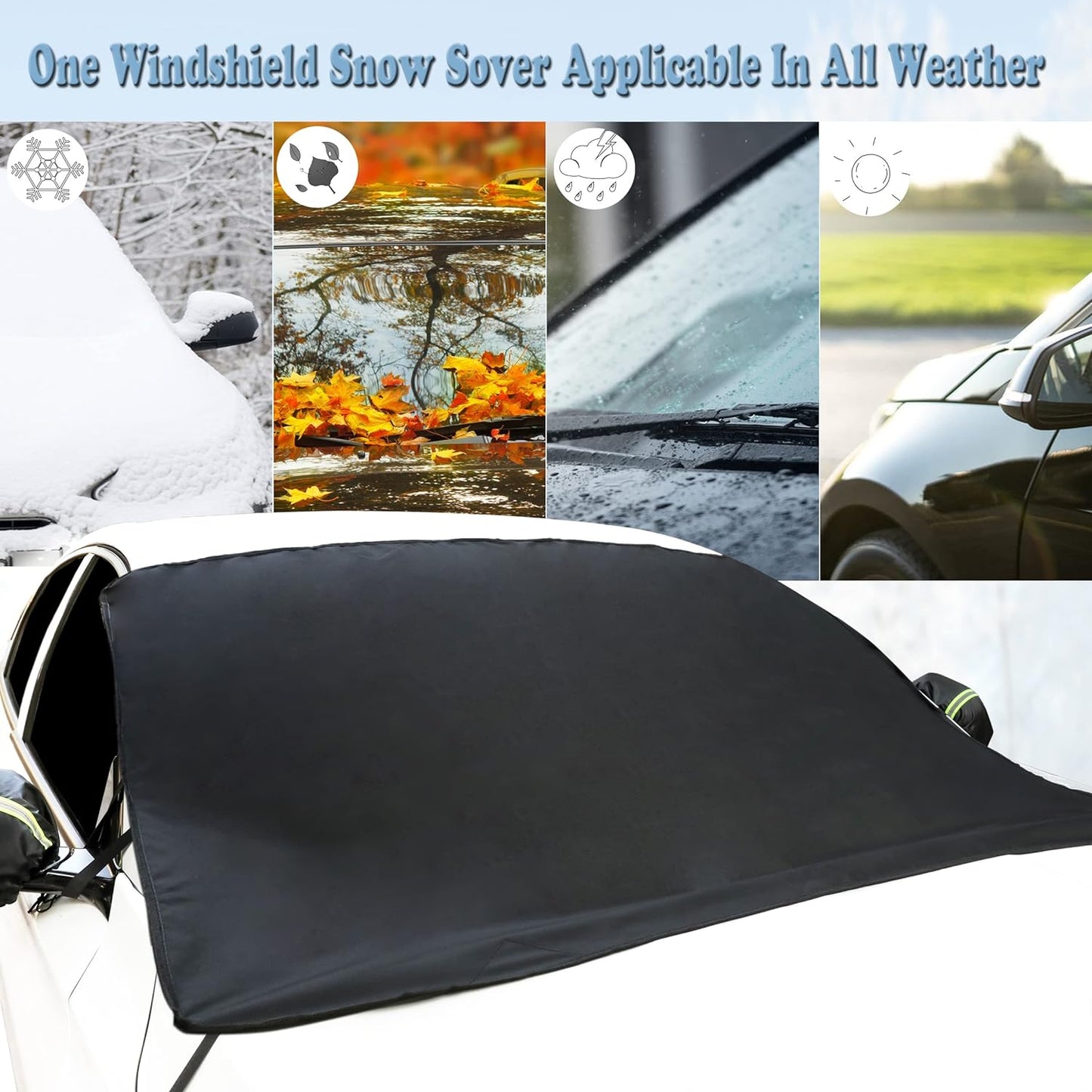 Car Windshield Snow Cover for Ice and Snow Durable 600D Oxford Fabric with Side Mirror Covers Ice Scrapers