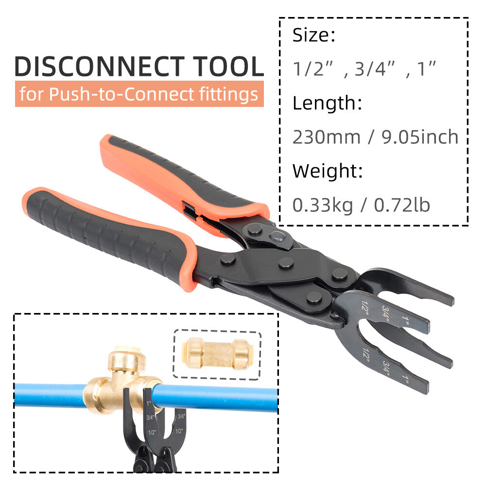Disconnect Tong Tool for Push to Connect 1/2'' 3/4'' 1'' Fittings Removal Tool