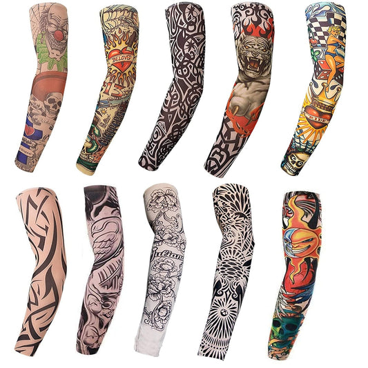 10 Pack Cool Tattoo Arm Sleeves Body Arts Fake Temporary Tattoo For Men And Women Random Picture Multi-color