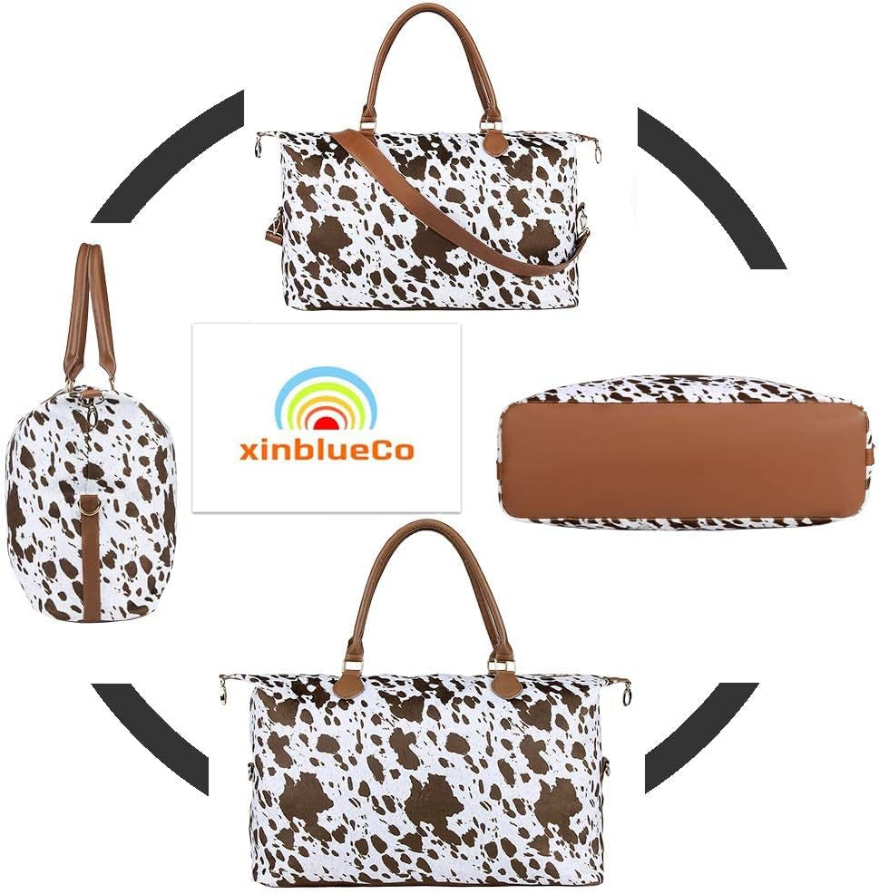 Cow Print Travel Duffle Bag Large Capacity Weekender Bag for Women