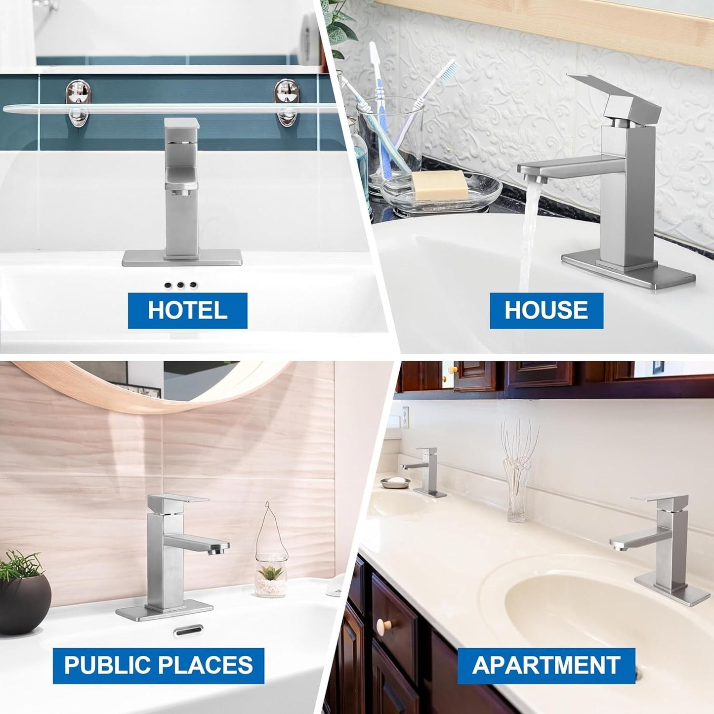 Bathroom Faucet with Drain & Hooks, Brushed Nickel Bathroom Faucets for Sink 1 O