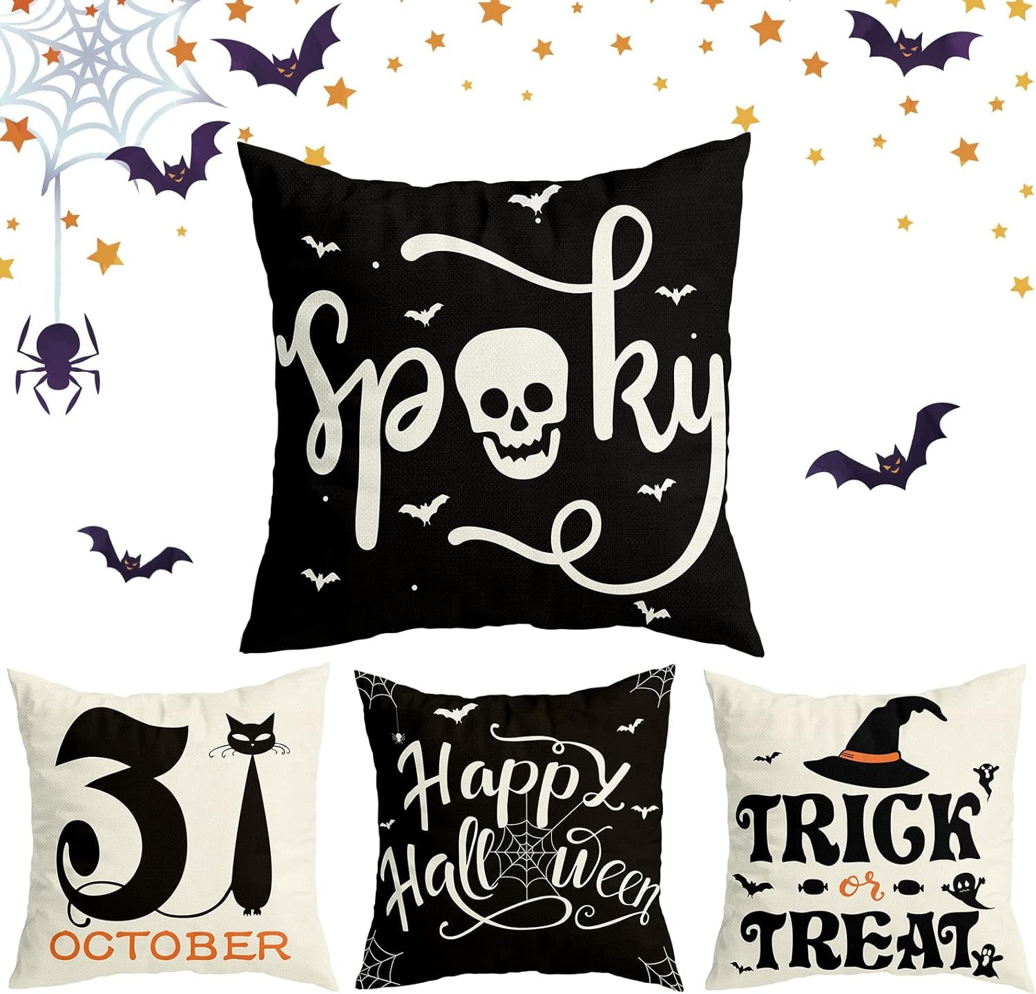 Set of 4 Halloween Decorations Pillow Covers 18x18 Home Decor Throw Pillows Cover 