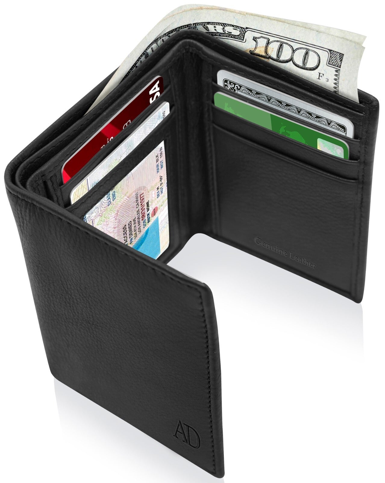 Genuine Leather Mens Wallet Slim Trifold Wallets for Men with ID Window RFID
