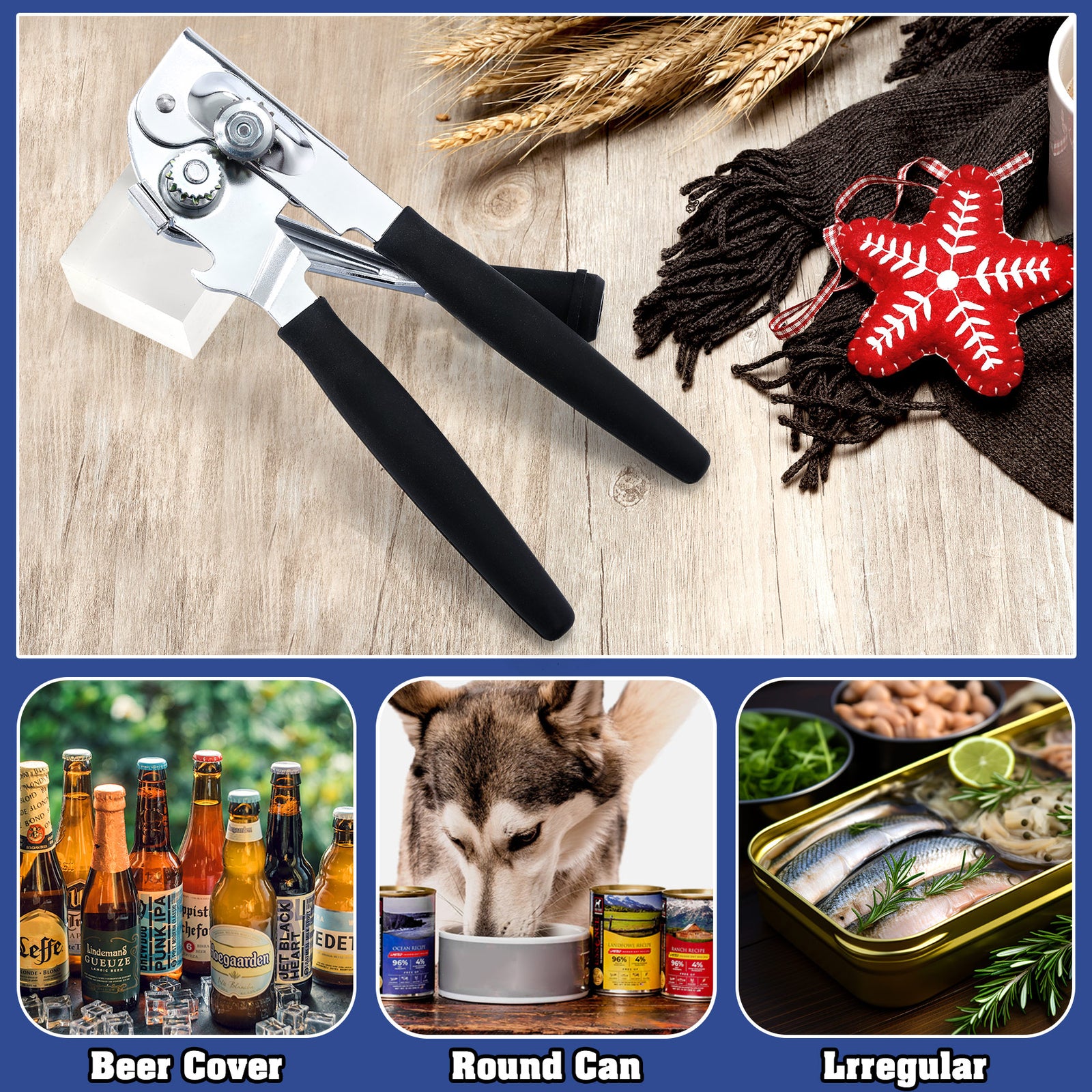 Commercial Can Opener Stainless Easy Crank W/ Magnet Heavy Duty Ergonomic Design